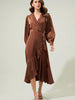 OPHELIA WRAP MIDI DRESS - CHOCOLATE