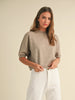 SHORT SLEEVE SWEATER TOP - MOCHA