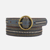 STUDDED LEATHER BELT with GOLD ROUND BUCKLE